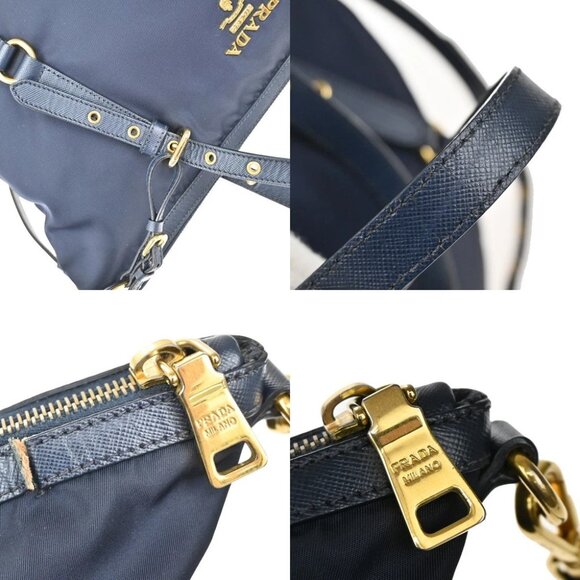 PRADA Logo 2Way Shoulder Hand Bag Nylon Leather Navy Blue GHW - Picture 10 of 16
